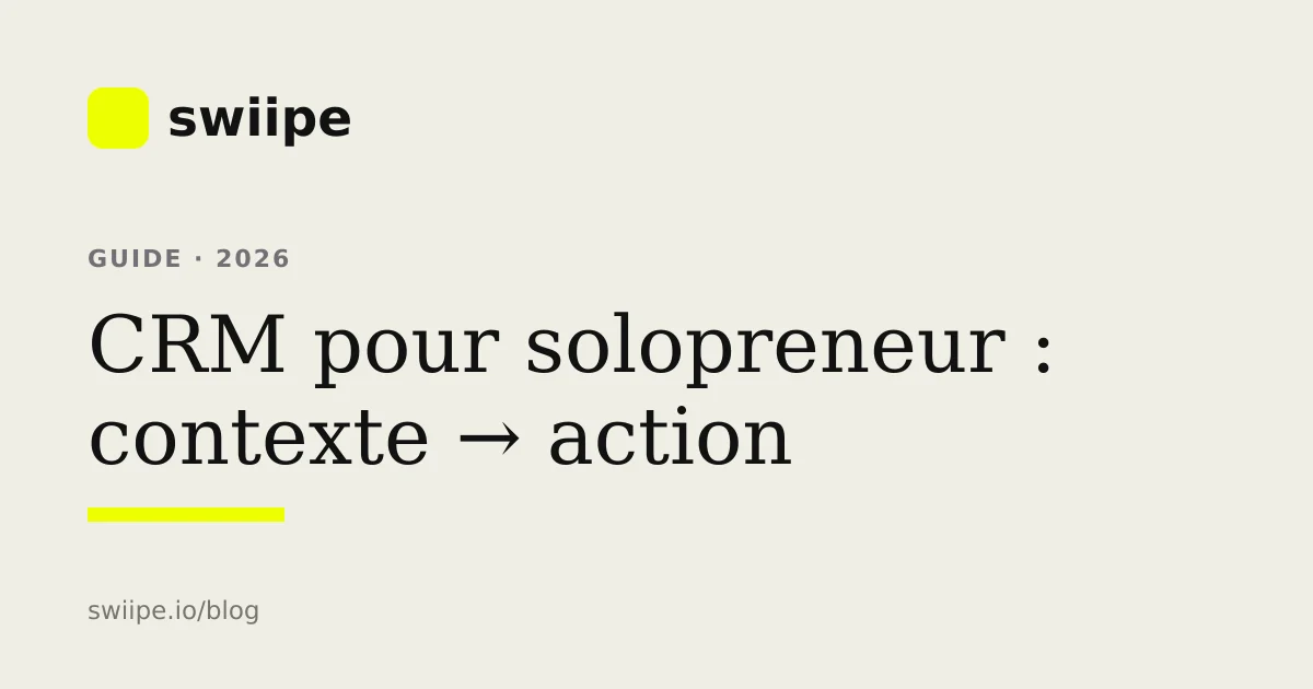 CRM pour solopreneur reliant provenance, contexte du prospect et prochaine action